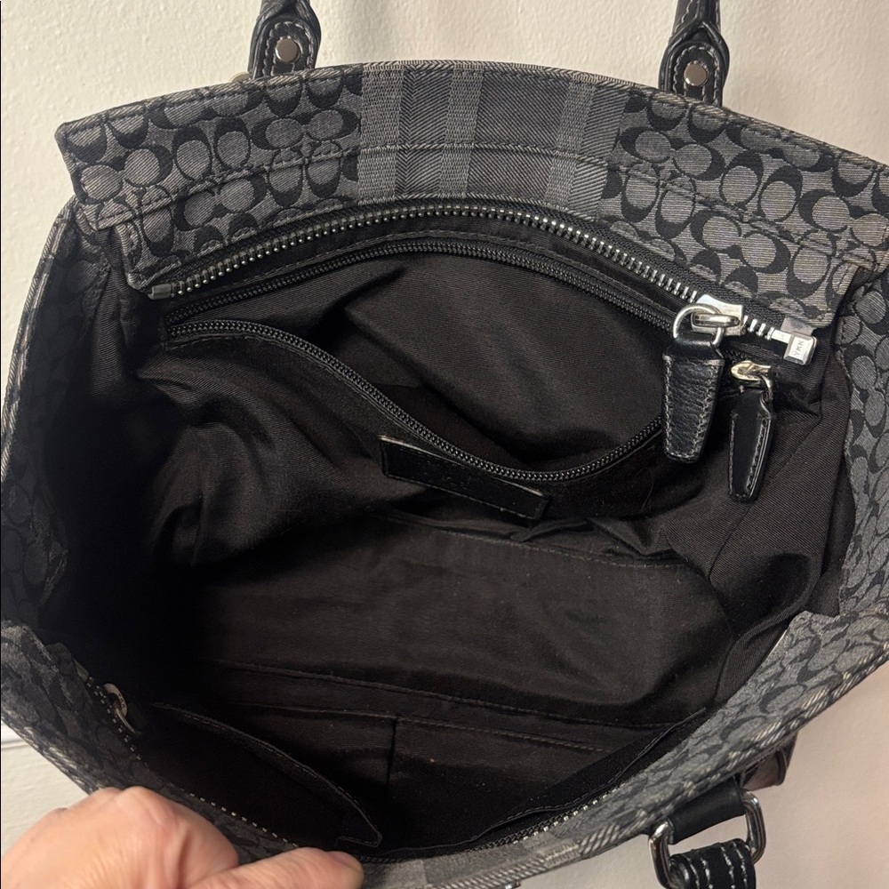 Coach Signature Canvas Shoulder Bag in Black and Gray - Picture 5 of 16